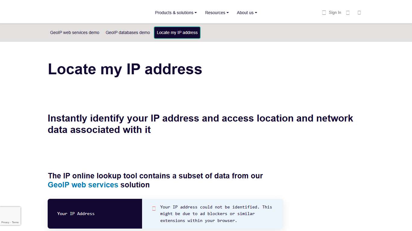 Identify and Locate my IP address MaxMind