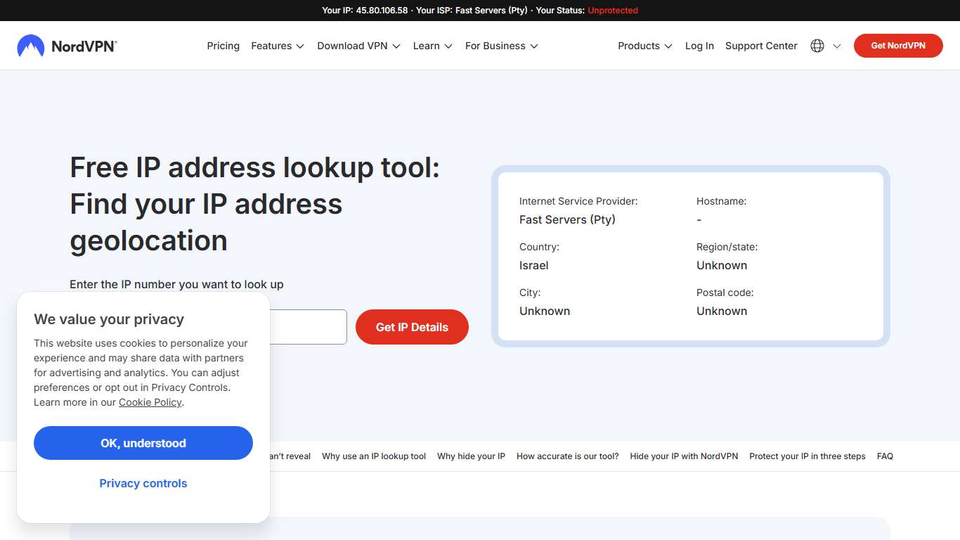 Free IP address lookup tool — IP address geolocation NordVPN
